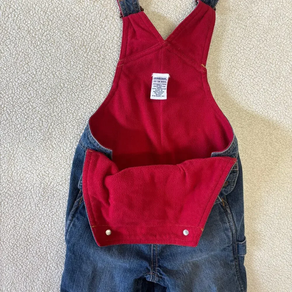 Vintage Gymboree Denim Overalls 12-18 Mos Toddler Fleece Lined Carpenter 2003